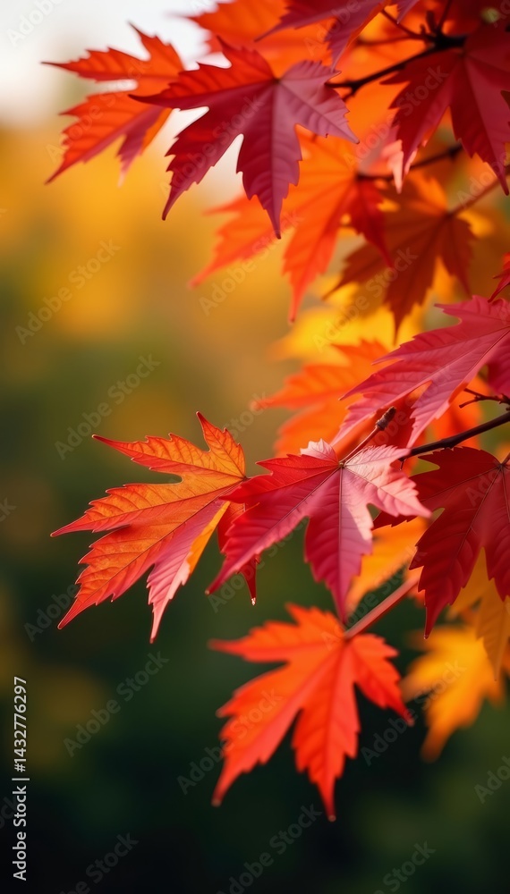 Close-up of red, orange, and yellow leaves on tree branches, colorful, nature Close-up of red, orange, and yellow leaves on tree branches, colorful, nature