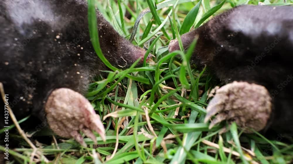 Mating of moles. Two moles mate on the surface of a dug-out pile. Breeding season. Talpa europaea side view close-up. An animal with black fur. Garden pest concept. High quality 4k footage. Mating of moles. Two moles mate on the surface of a dug-out pile. Breeding season. Talpa europaea side view close-up. An animal with black fur. Garden pest concept. High quality 4k footage.