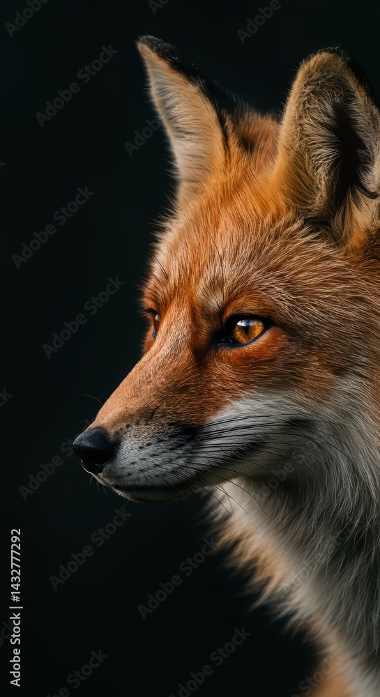Fototapeta premium Red Fox Profile Portrait Showing Detailed Fur Texture and Eye