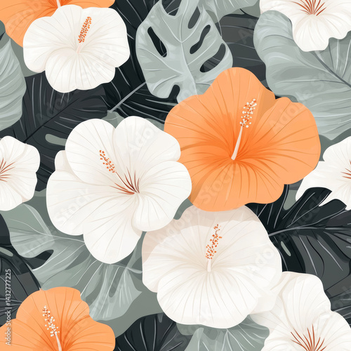 Blue tropical floral pattern