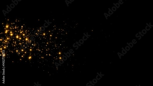 golden stars and glowing glitter particle light trail wave alpha channel loop animation,gold sparkle isolated motion design element	