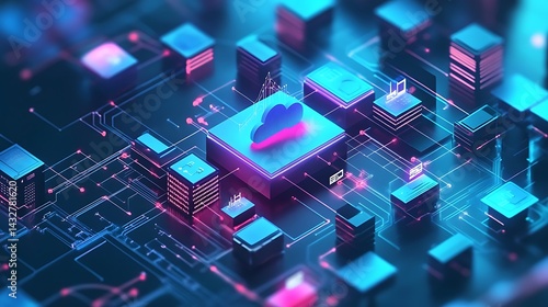 Fototapeta Naklejka Na Ścianę i Meble -  Diagram Depicting a Cloud-Native Microservices Architecture with Distributed Services and Scalable Cloud Computing Infrastructure