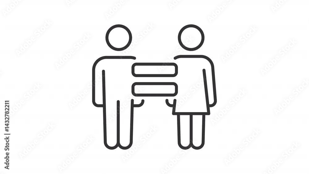 Right to equality line animation. Equals sign between man and woman animated icon. Opportunities and freedoms for all genders. Outline element on white background. HD video with alpha channel