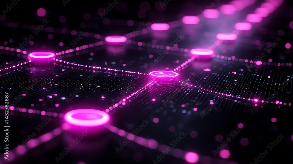 Obraz premium Abstract Pink Glowing Network Connections on Dark Background