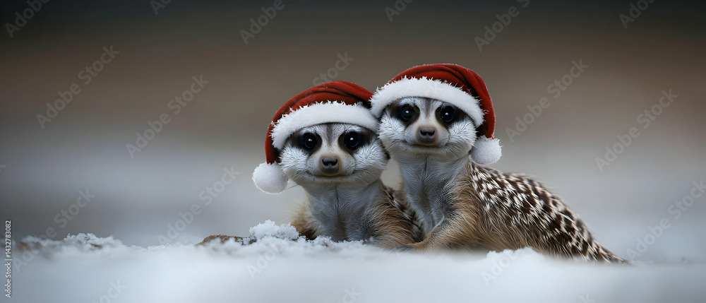 Festive Meerkat Couple in Santa Hats Festive Meerkat Couple in Santa Hats