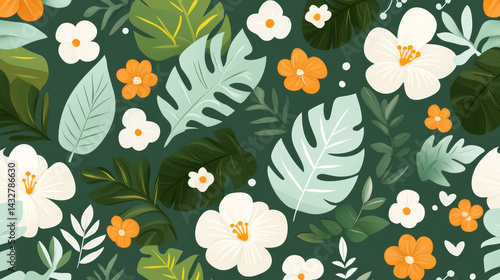 Blue tropical floral pattern