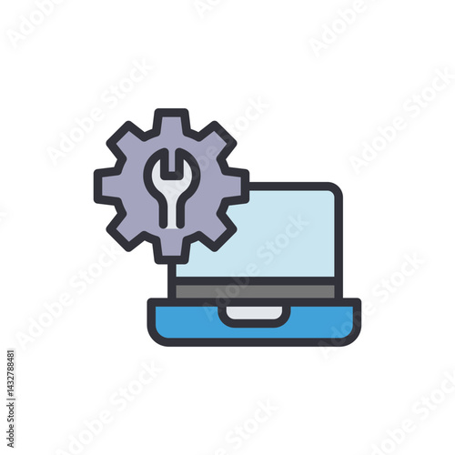 Computer repair colored icons, minimalist vector illustration ,simple transparent graphic element .Isolated on white background