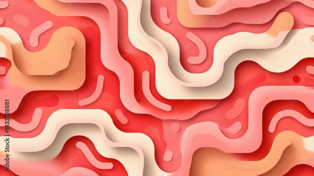 A vibrant abstract pattern of overlapping curved shapes in shades of pink, orange, and white. A vibrant abstract pattern of overlapping curved shapes in shades of pink, orange, and white.