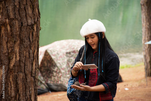Photos Travelers thai women journey travel visit and take photo between tour at Pang Un