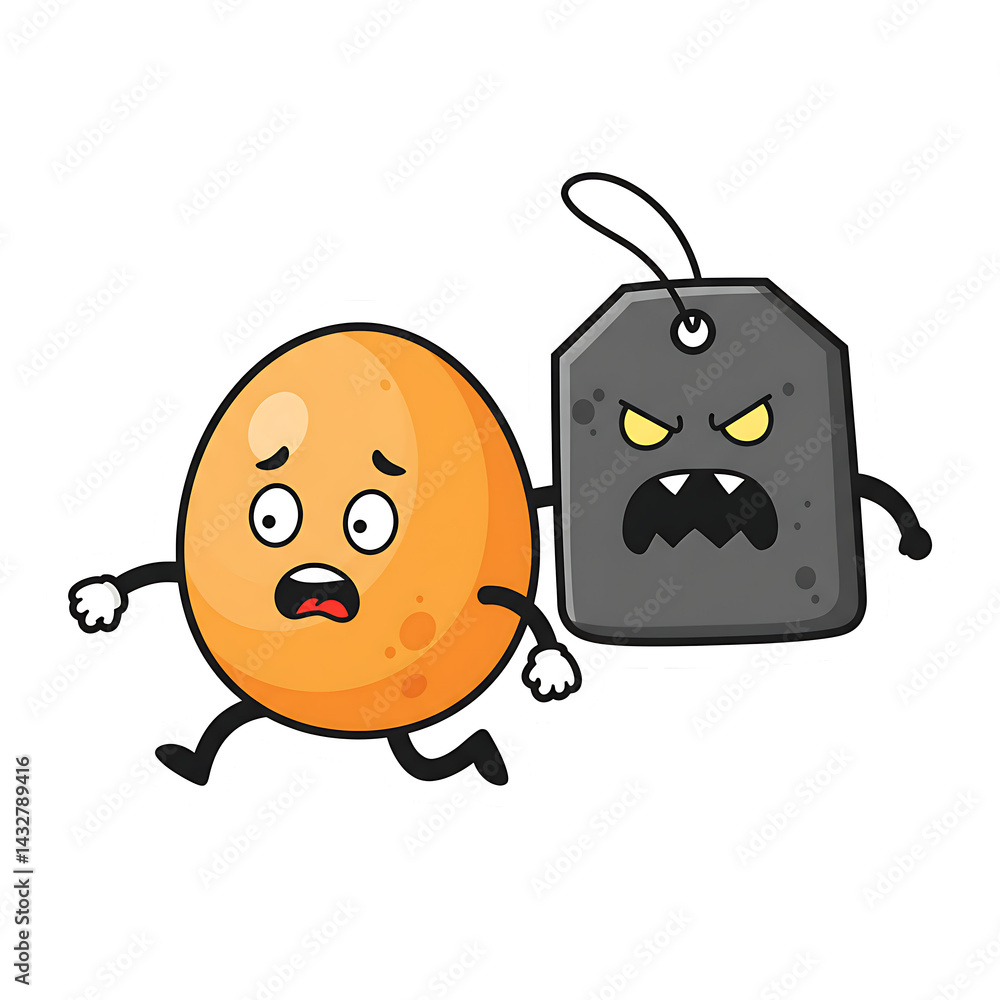 Obraz premium Cartoon egg feeling scared while being chased by a tag 