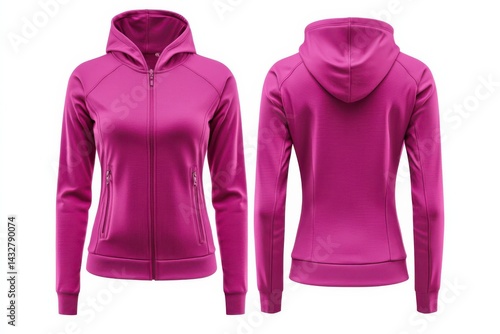Wallpaper Mural A vibrant pink hooded zip-up sweatshirt, perfect for casual wear or workouts, showcased from the front and back on a clean white backdrop. Torontodigital.ca