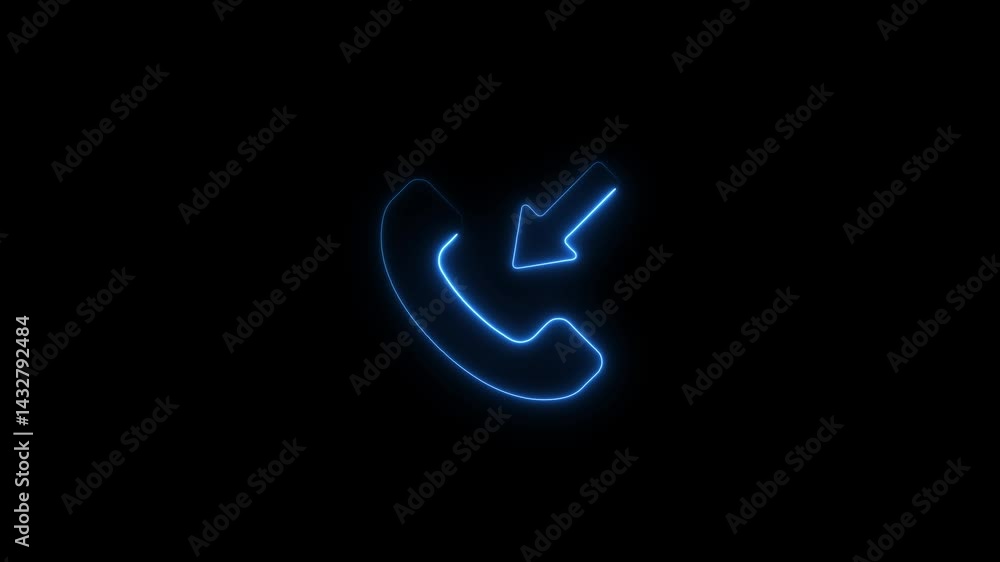 Glowing blue incoming call icon animation on black background Glowing blue incoming call icon animation on black background