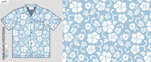 Pastel Hawaiian leaf pattern, tropical fashion trend, summer beachwear design, high-quality seamless vector print for fabric and clothing, not AI generated.