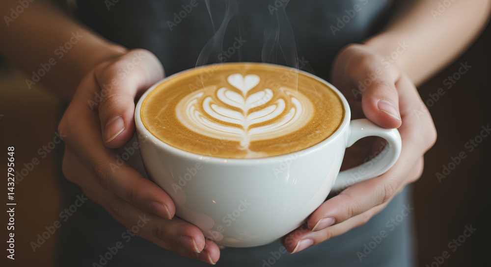 a cup of latte coffee decorated with latte art a cup of latte coffee decorated with latte art