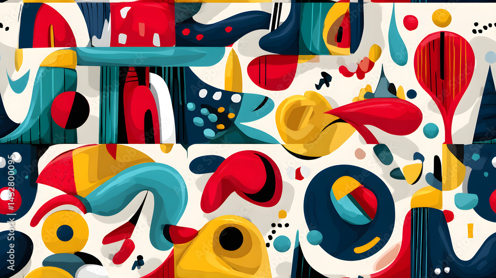 Obraz premium Smooth tiling abstract pattern with geometric and fluid shapes.