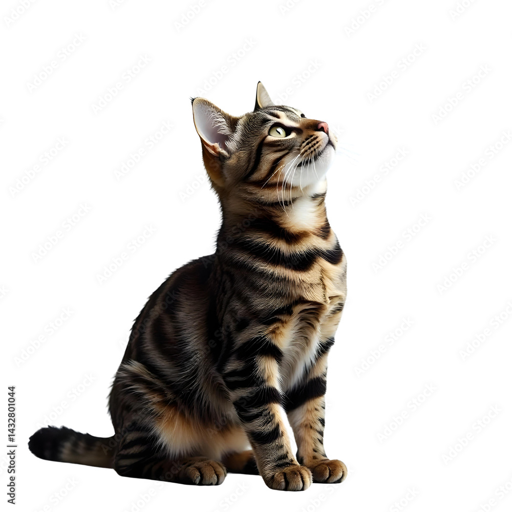 Obraz premium Curious Tabby Cat Stretching Neck Up Side Extracted on transparent background