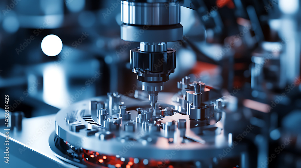 A robotic manipulator with AI assisted motion algorithms, assembling fine components in a modern workspace, High-tech style A robotic manipulator with AI assisted motion algorithms, assembling fine components in a modern workspace, High-tech style