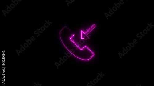 Incoming call neon icon animation on black background for technology and communication