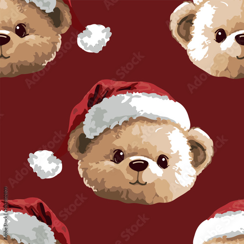 Christmas background Seamless pattern teddy bear new year print design background vector textile for kids fashion