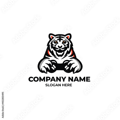 Tiger holding a game controller logo