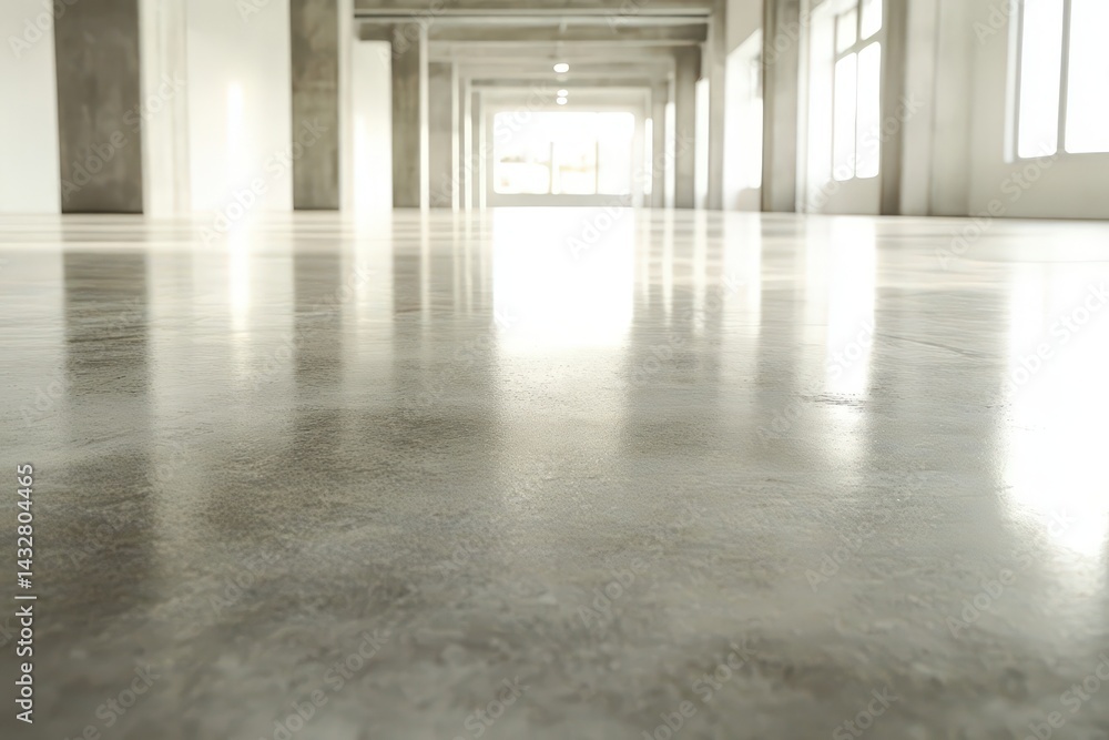 Fototapeta premium Polished concrete floor in a spacious, modern interior.