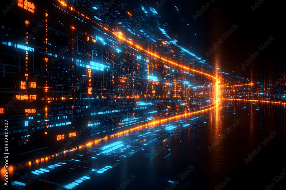 Futuristic Digital Landscape with Neon Lights and Data Streams for Technology Design Futuristic Digital Landscape with Neon Lights and Data Streams for Technology Design