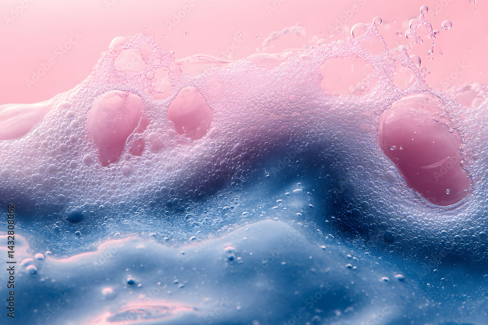 Fototapeta premium Pink and Blue Soap Bubbles - Abstract Cleanliness Concept for Design