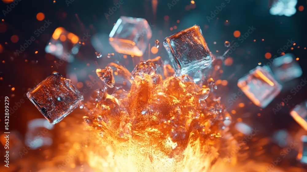 Naklejka premium Soda explosion with ice cubes popping out, energetic concept