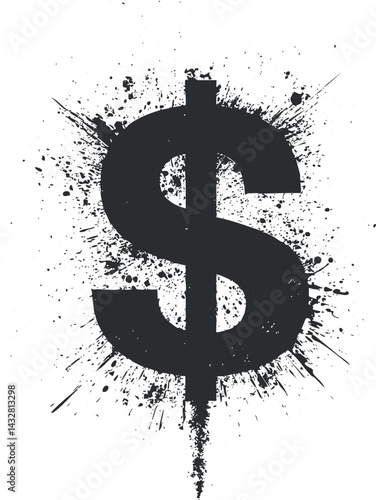 Black dollar symbol with ink splatter effect representing money, finance, and business concepts