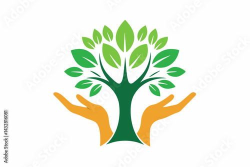 hands holding a tree vector illustration 