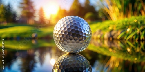 Close-up golf ball with intricate details and reflections, subtle gradient