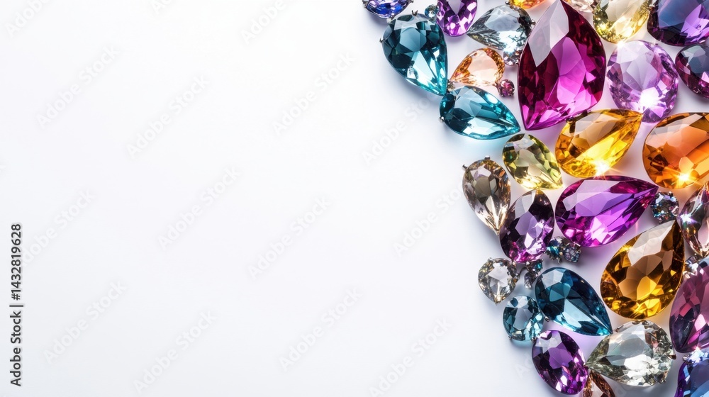 Fototapeta premium Jewelry-quality gemstones in brilliant clarity arranged creatively on white background