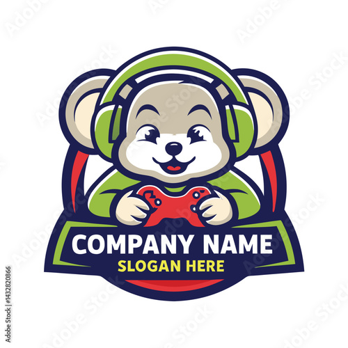 Cute animal mascot holding a game controller, wearing headphones (1)