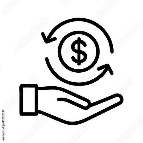 Hand Holding Money Bag Line Art – Financial Support and Investment Icon