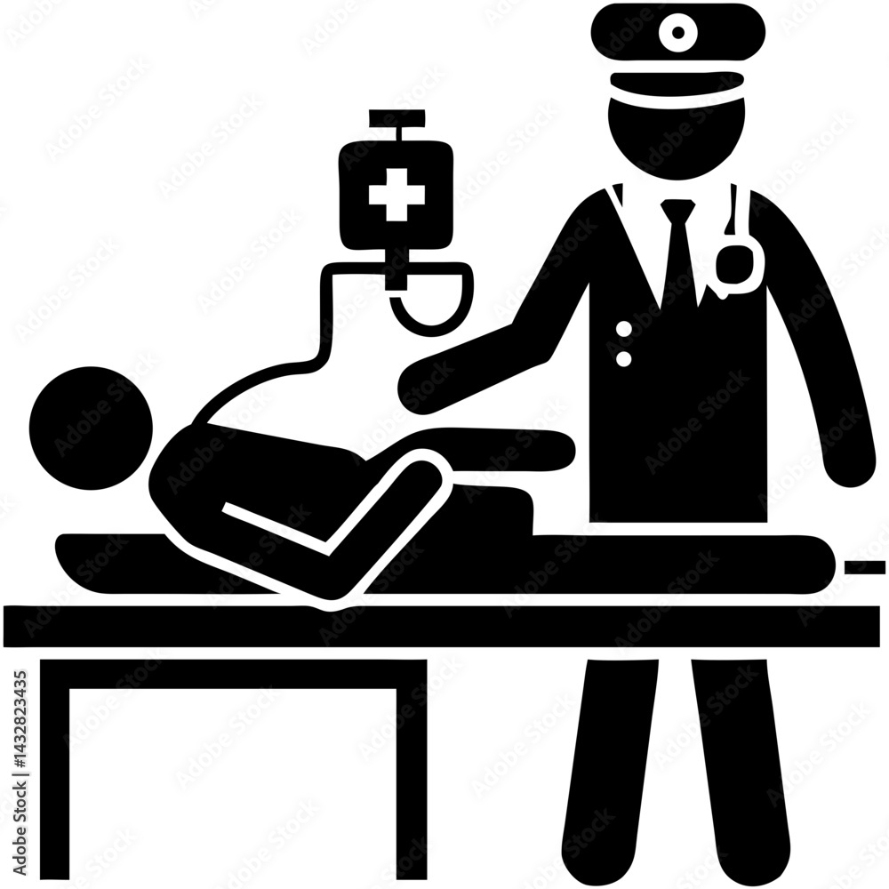 Doctor Examining Patient Silhouette – Medical Checkup Icon in Black and White Doctor Examining Patient Silhouette – Medical Checkup Icon in Black and White
