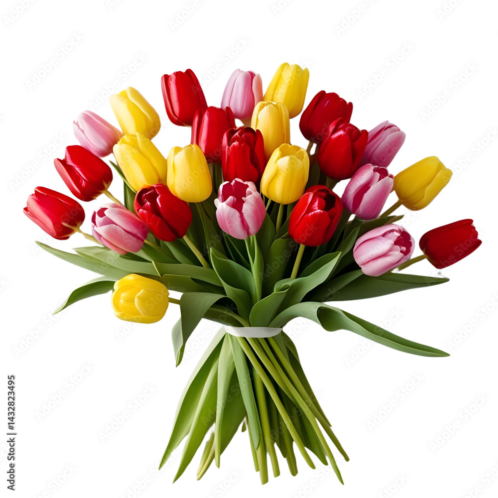 A Colorful Bouquet of Tulips, a Springtime Delight isolated on transparent background Generative AI. A Colorful Bouquet of Tulips, a Springtime Delight isolated on transparent background Generative AI.
