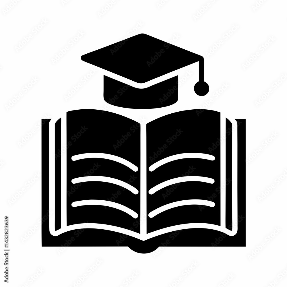 Open Book with Graduation Cap Icon – Education and Academic Achievement Symbol
