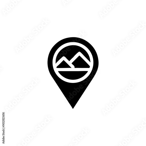 Map Marker on Stylized Map Icon – Location and Navigation Symbol in Solid Black