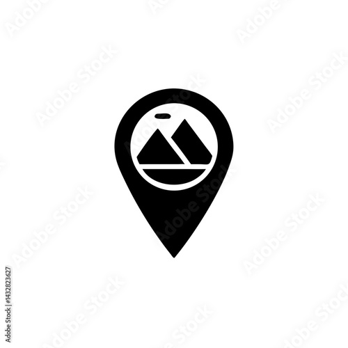 Map Marker on Stylized Map Icon – Location and Navigation Symbol in Solid Black