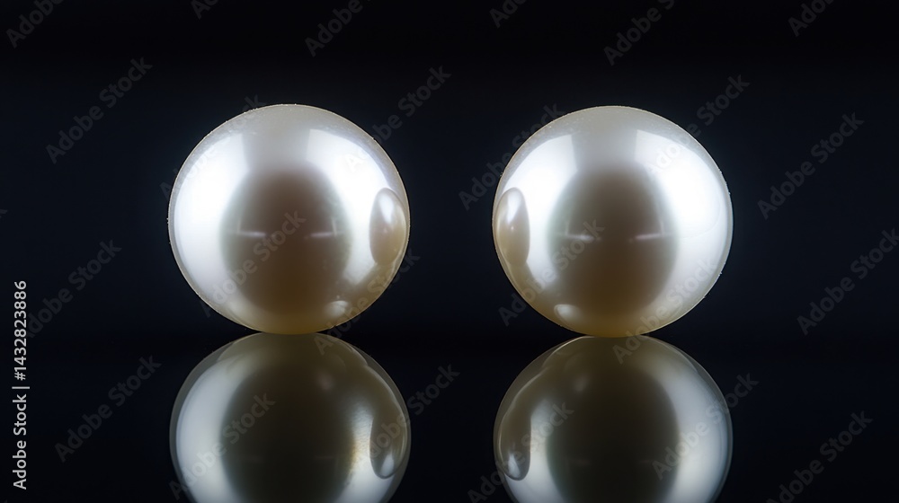 Shiny white pearls with soft reflections paired as earrings on bright background Shiny white pearls with soft reflections paired as earrings on bright background