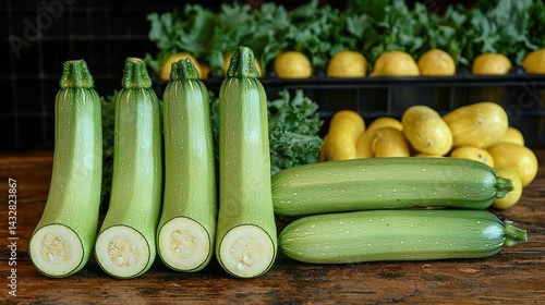 Freshly Harvested Green Zucchini and Yellow Squash
