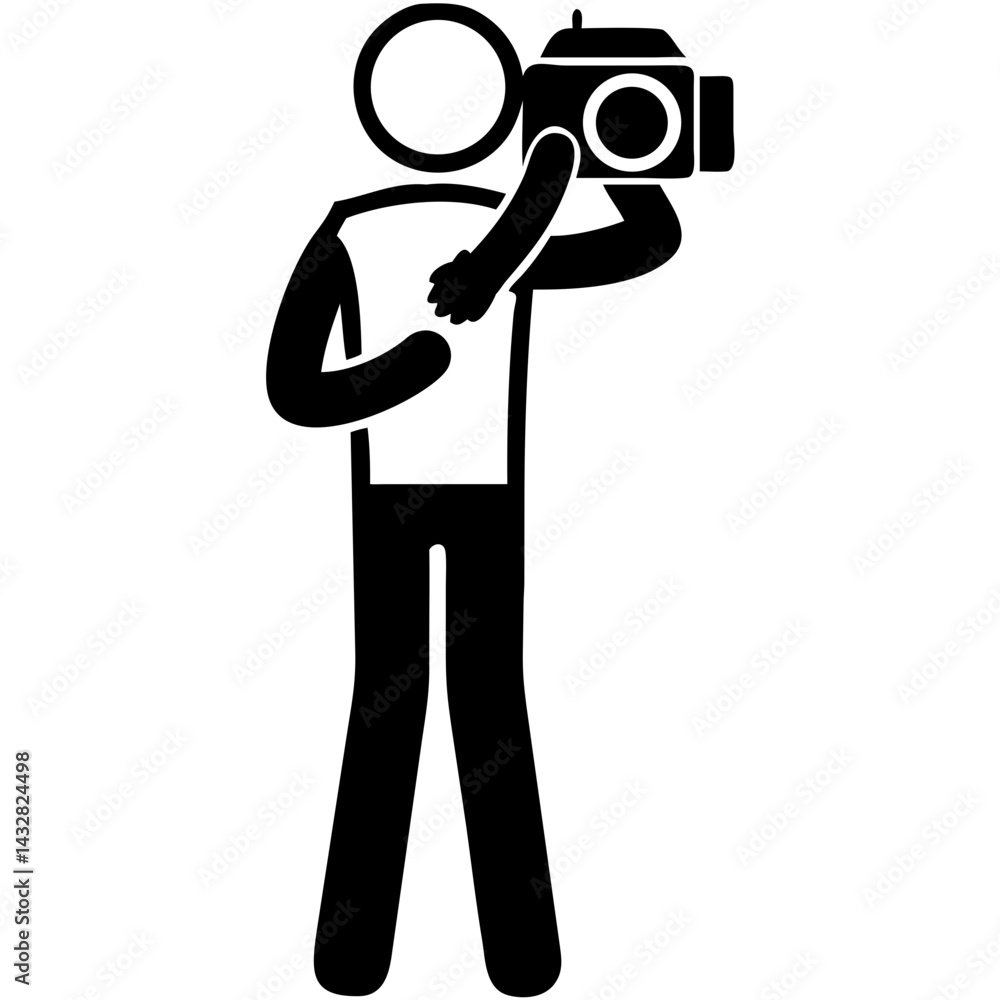 Stick Figure Holding Camera Icon – Photography Symbol in Black and White Stick Figure Holding Camera Icon – Photography Symbol in Black and White