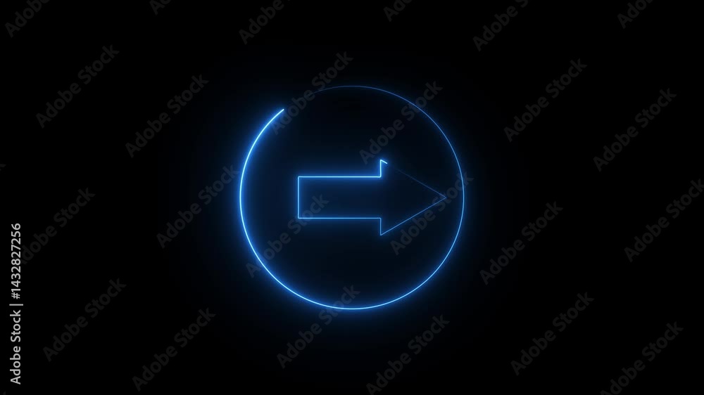 Abstract directional neon arrow icon within neon circle animation black background Abstract directional neon arrow icon within neon circle animation black background