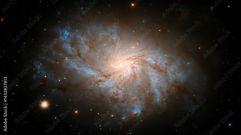 Fototapeta premium A spiral galaxy with a bright core and swirling arms.