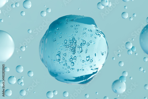 Tableau sur toile Blue transparent gel drop with air bubbles on aqua background