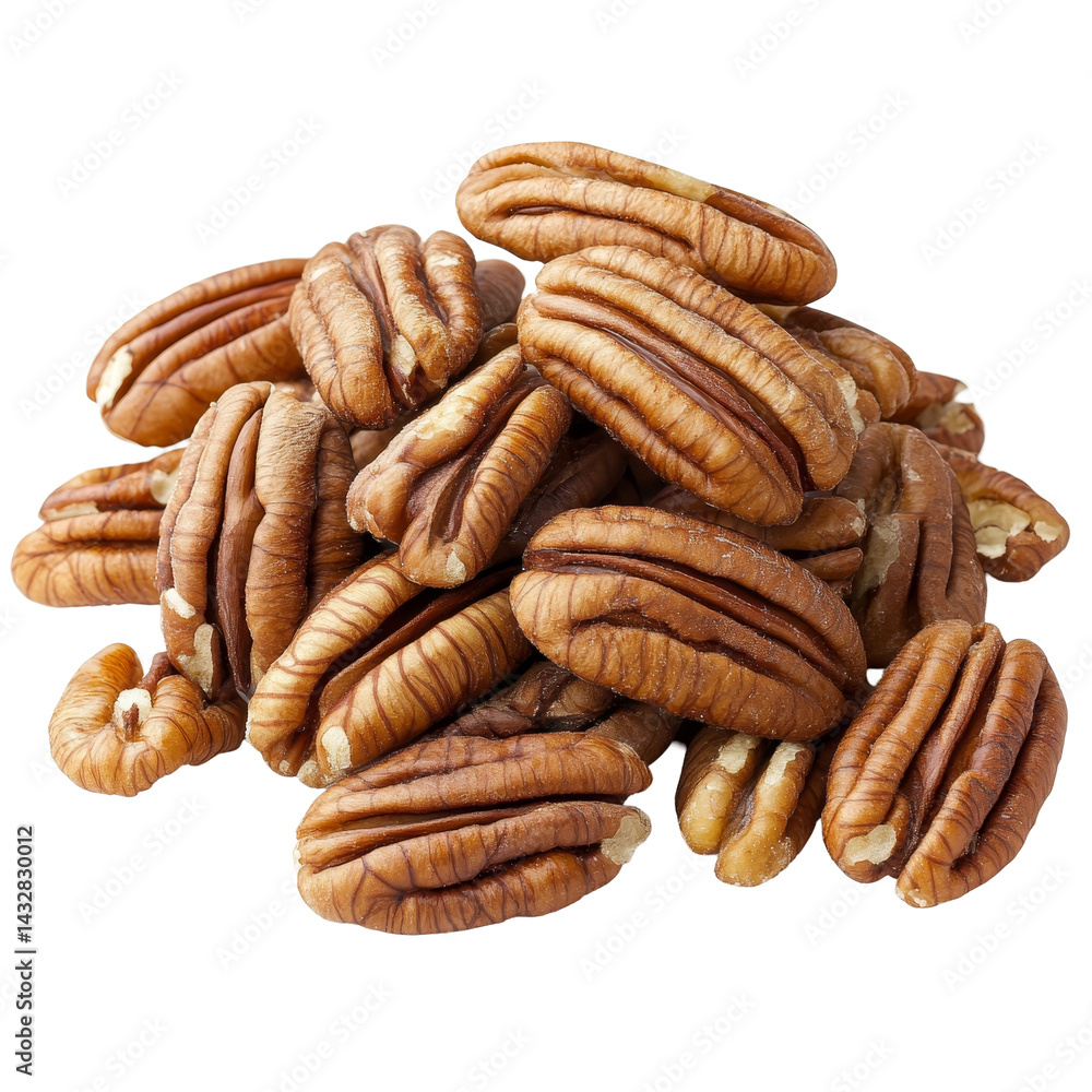 A pile of pecans on a clean transparent background showcasing their rich texture and natural color variations, Pecans isolated on transparent background A pile of pecans on a clean transparent background showcasing their rich texture and natural color variations, Pecans isolated on transparent background