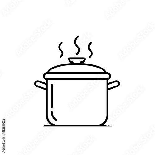 Cooking pot steaming in minimalist design  