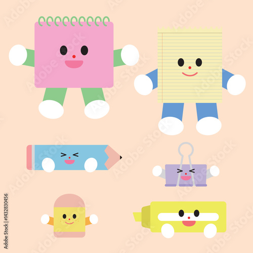 Cute school supplies character illustration