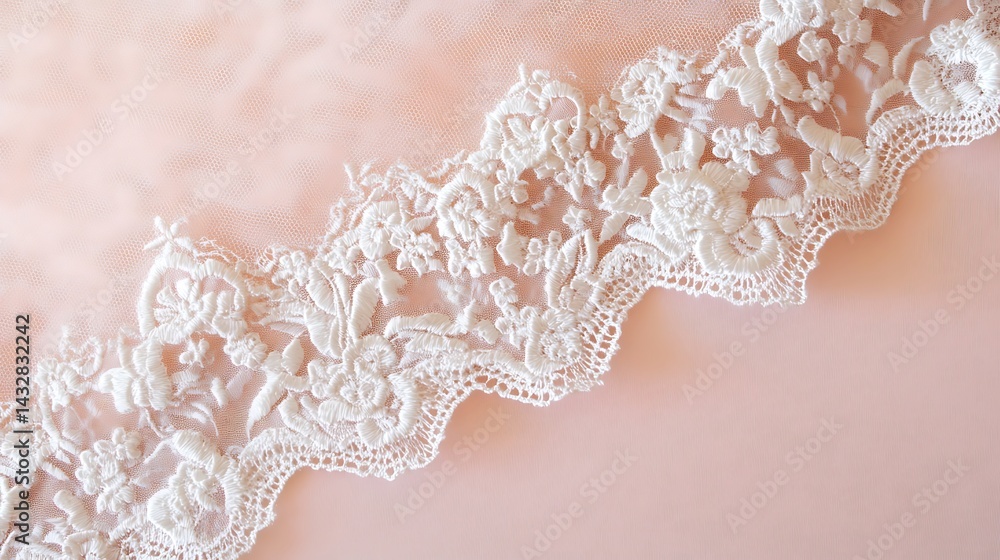 Delicate Lace Trim on Peach Fabric Delicate Lace Trim on Peach Fabric