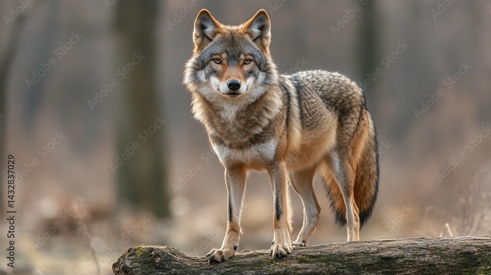 Fototapeta premium Majestic wolf closeup in natural woodland setting